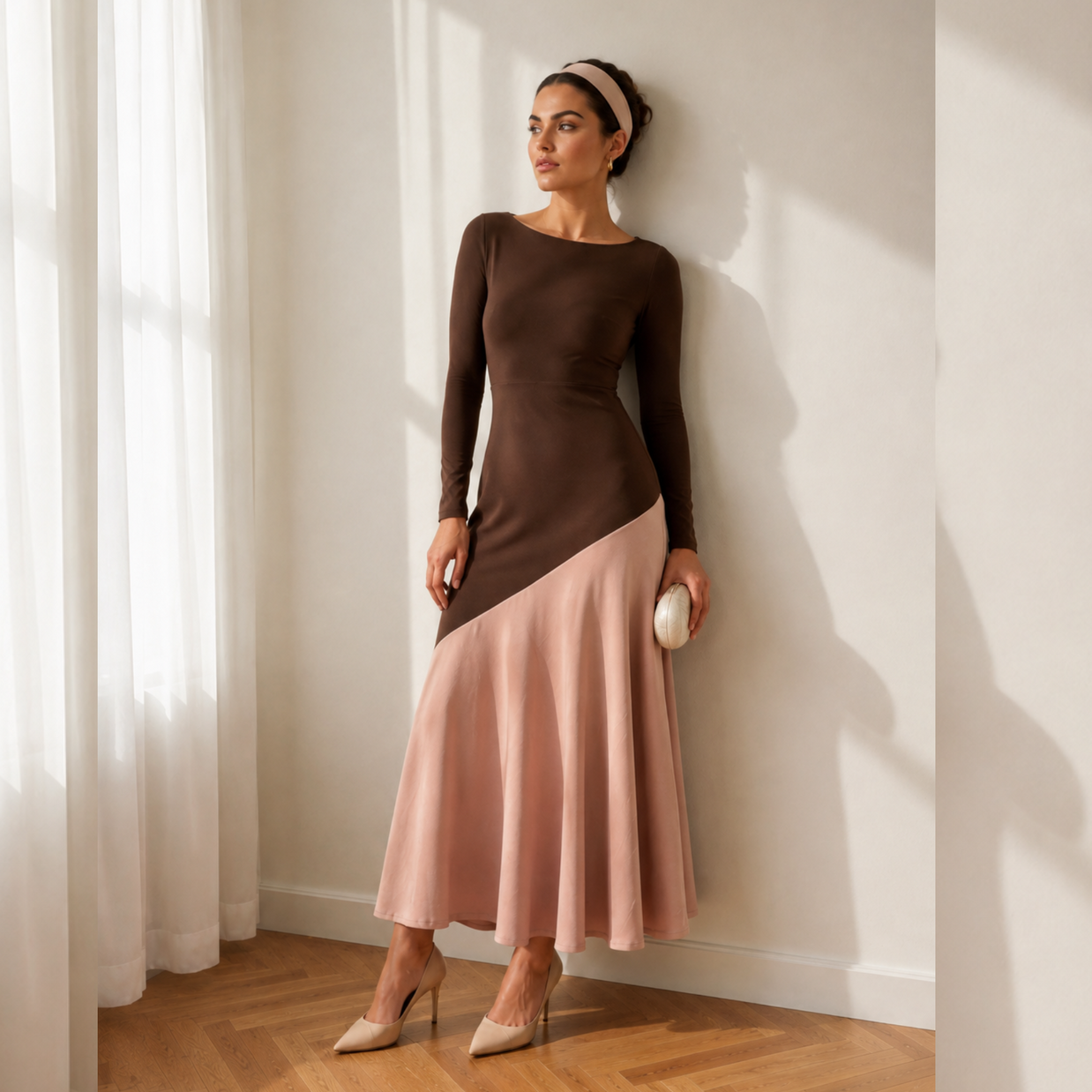 Vestido Clarisa Otoño/ marrón y Rosa