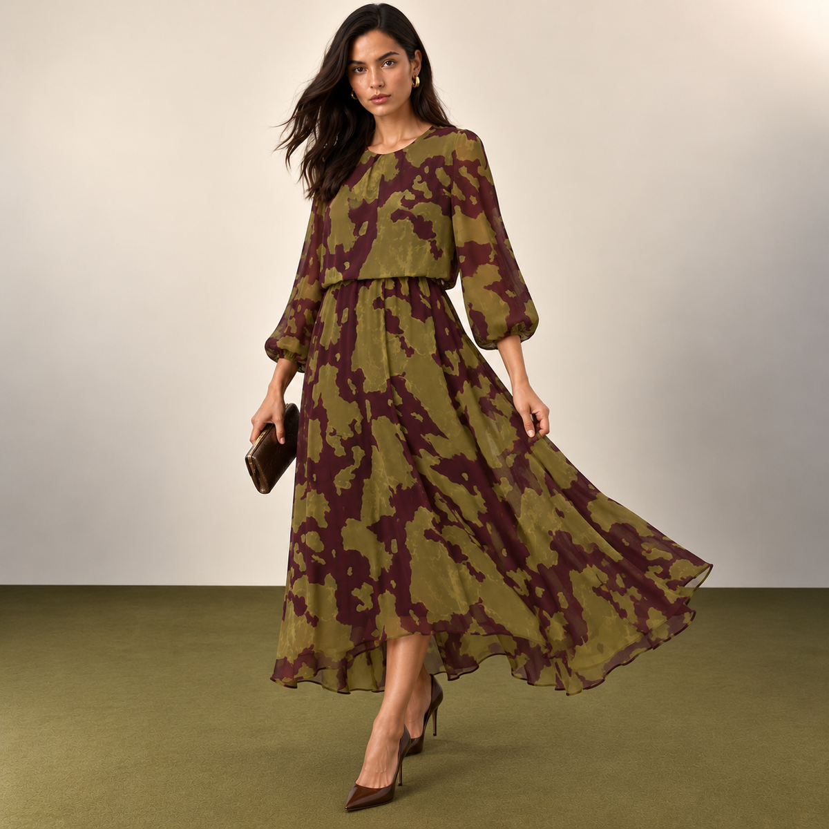 Vestido Ignacia Burdeos&kaki
