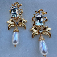 Pendientes Lazo lágrima perla