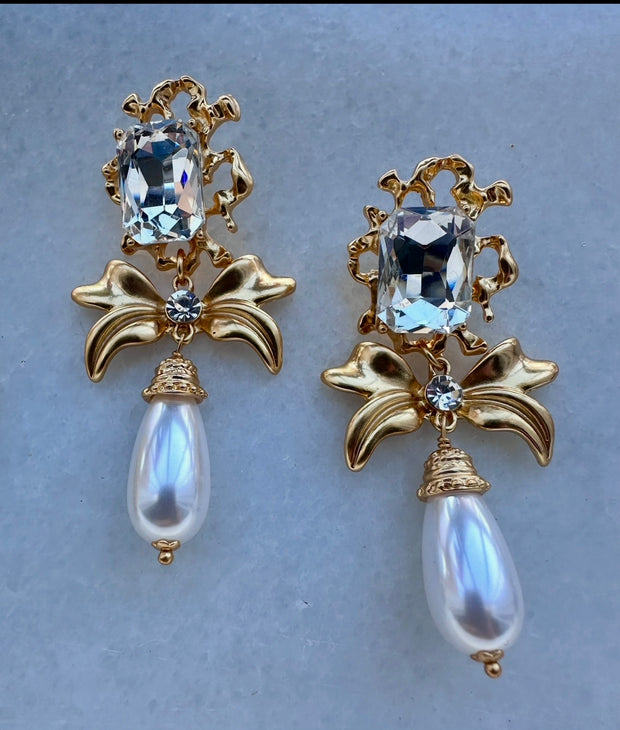 Pendientes Lazo lágrima perla