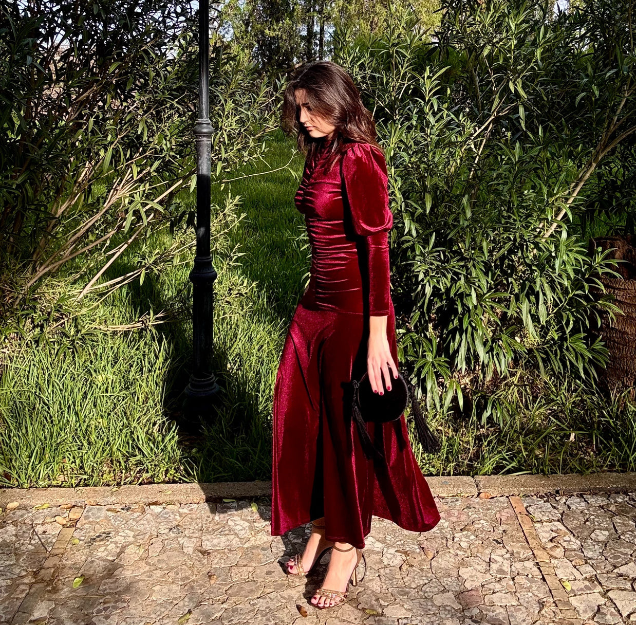 Vestido Sicilia Burdeos Terciopelo