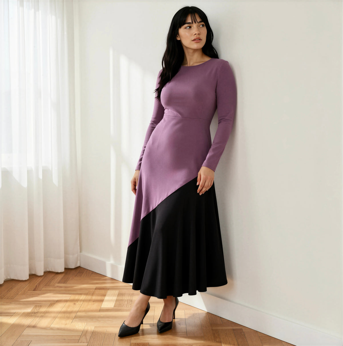 Vestido Clarissa Otoño/ Malva y negro
