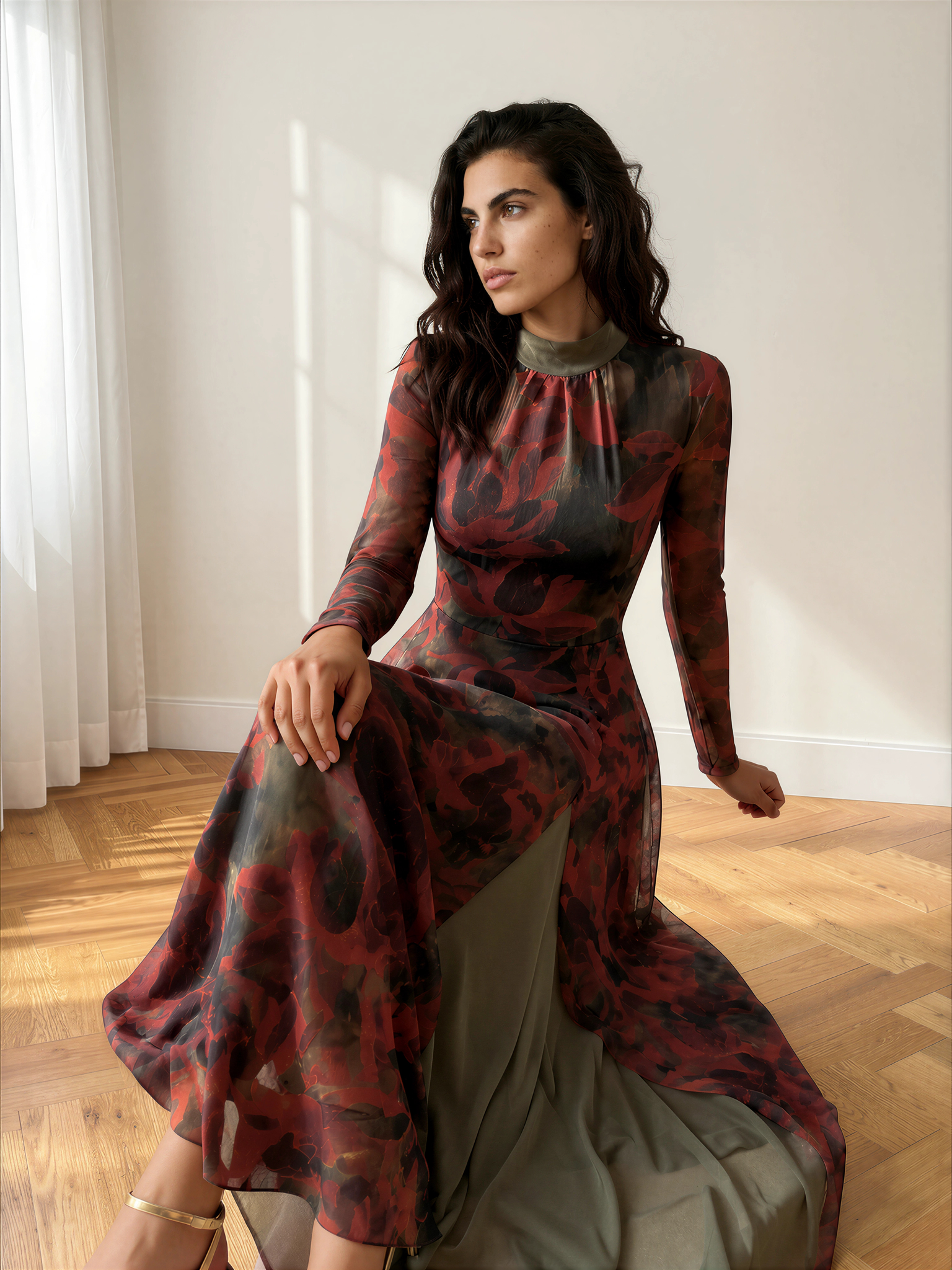 Vestido Berta verde&vino