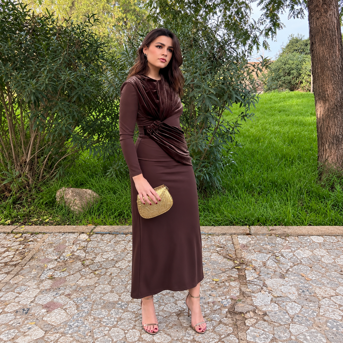 Vestido Vergara terciopelo Marrón