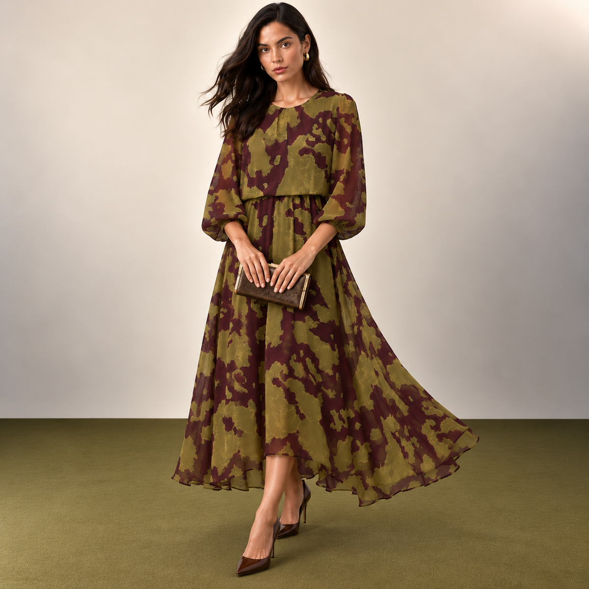 Vestido Ignacia Burdeos&kaki