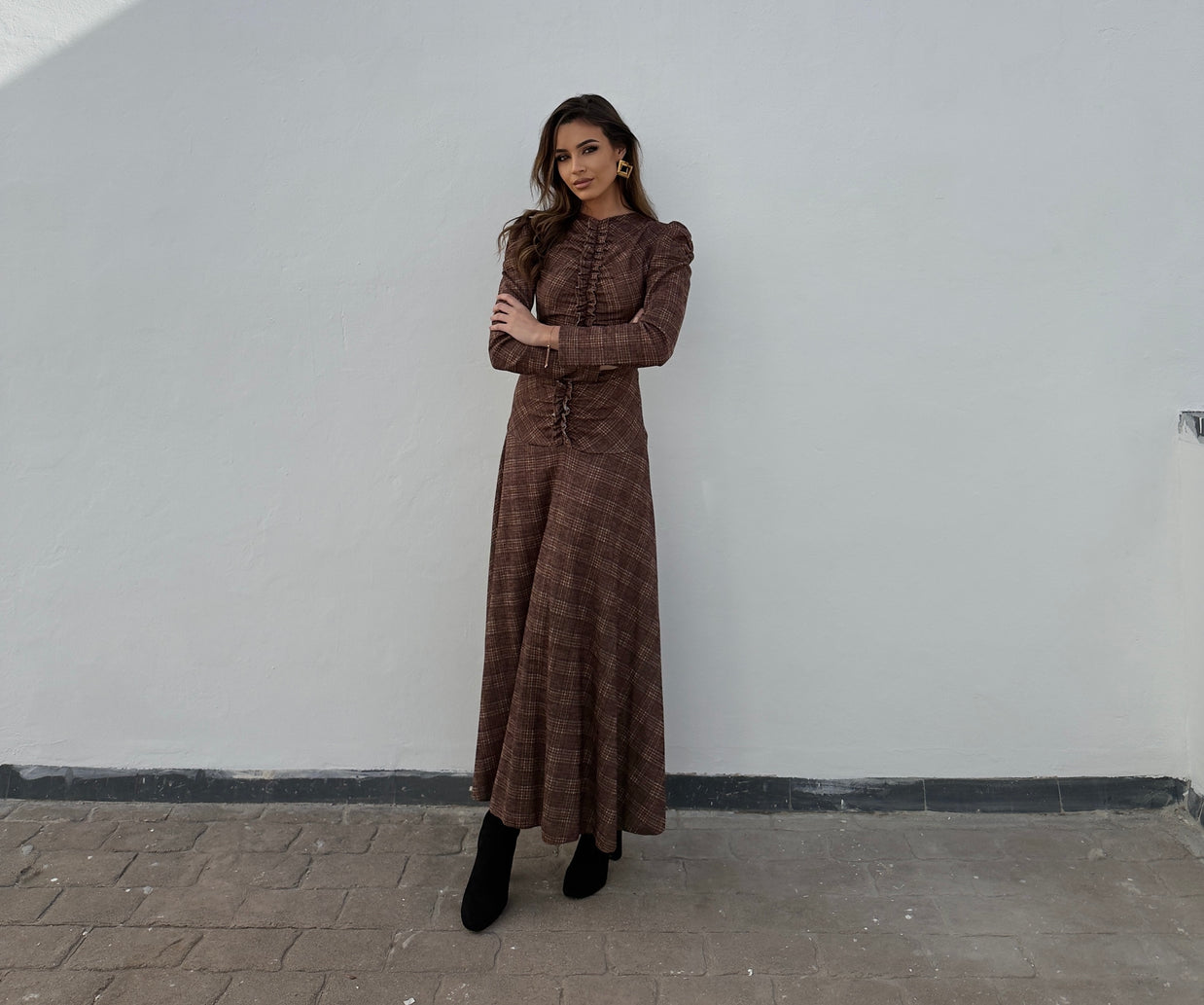 Vestido Renata cuadros marrón