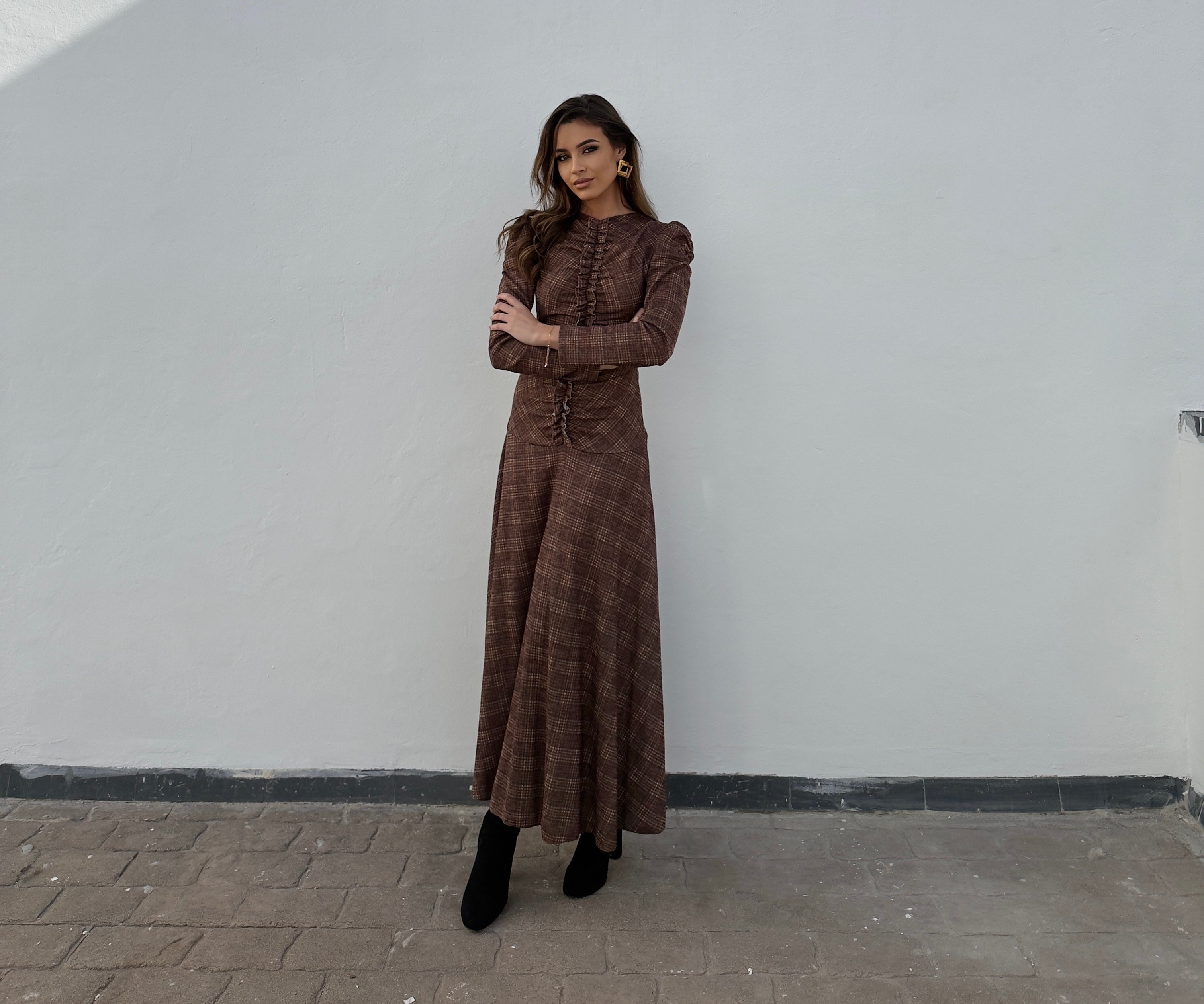 Vestido Renata cuadros marrón