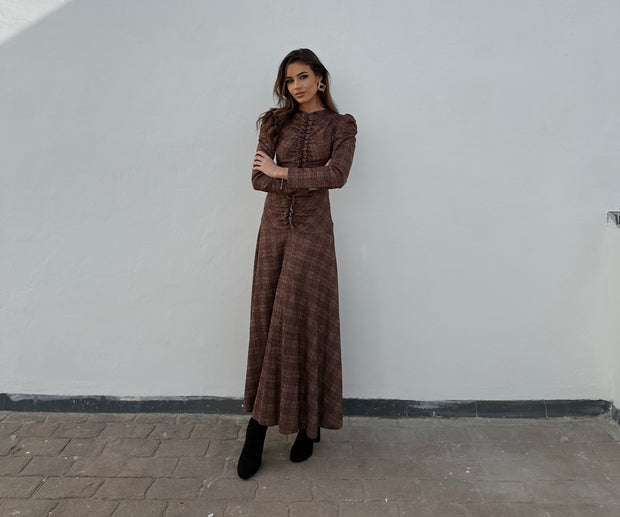 Vestido Renata cuadros marrón
