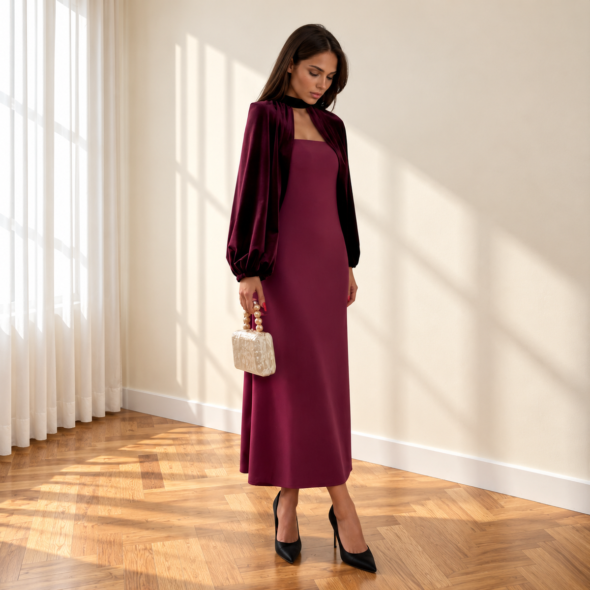 Vestido Siena Burdeos Terciopelo