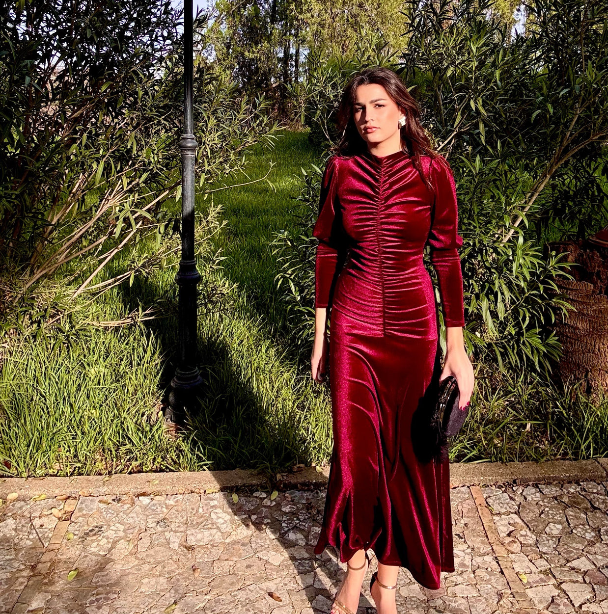 Vestido Sicilia Burdeos Terciopelo