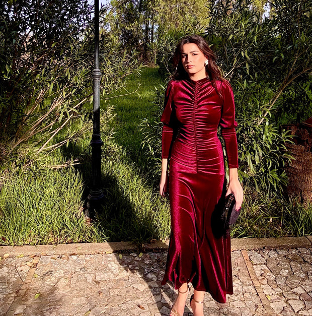 Vestido Sicilia Burdeos Terciopelo