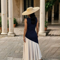 Vestido Clarisa / primavera azul marino y beige