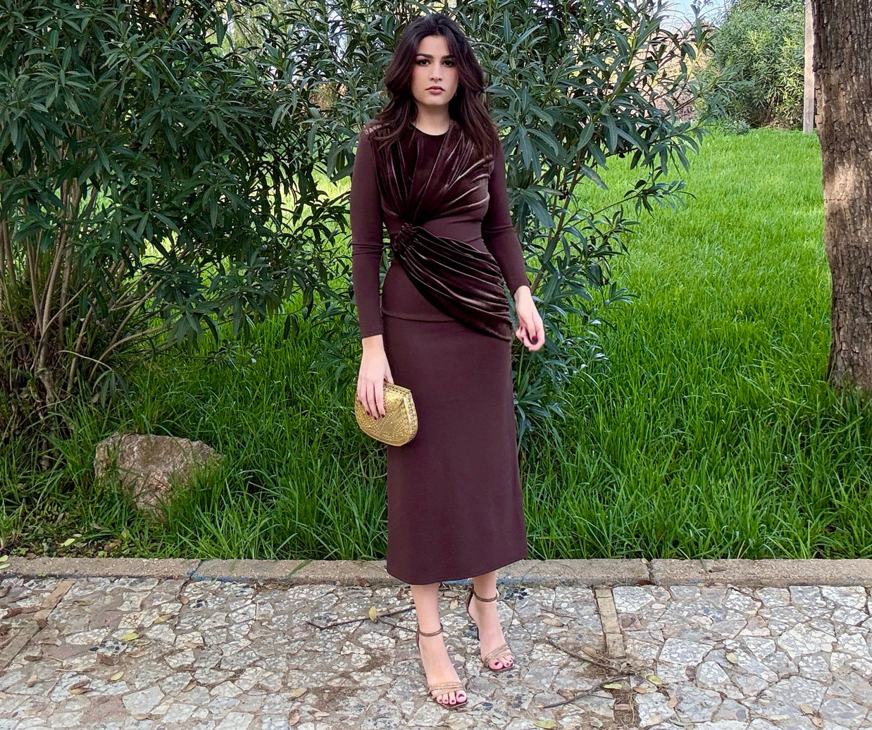 Vestido Vergara terciopelo Marrón