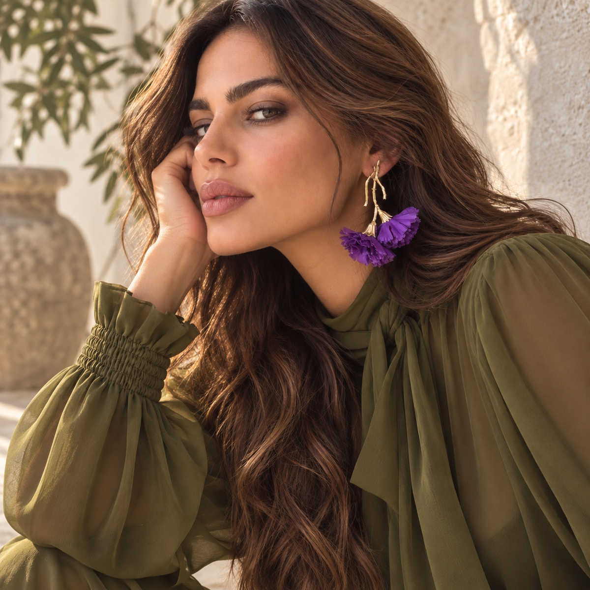 Pendientes claveles morados