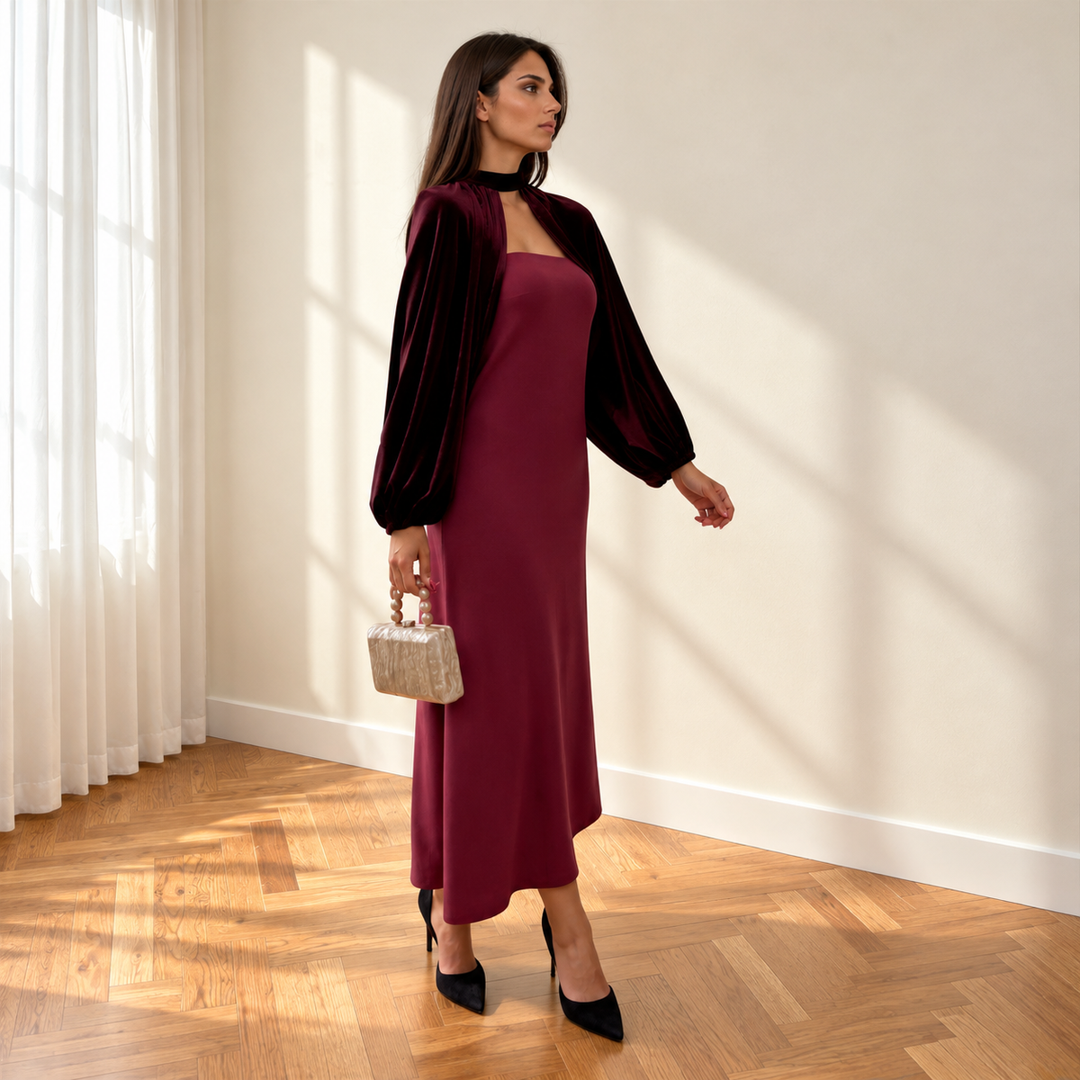 Vestido Siena Burdeos Terciopelo