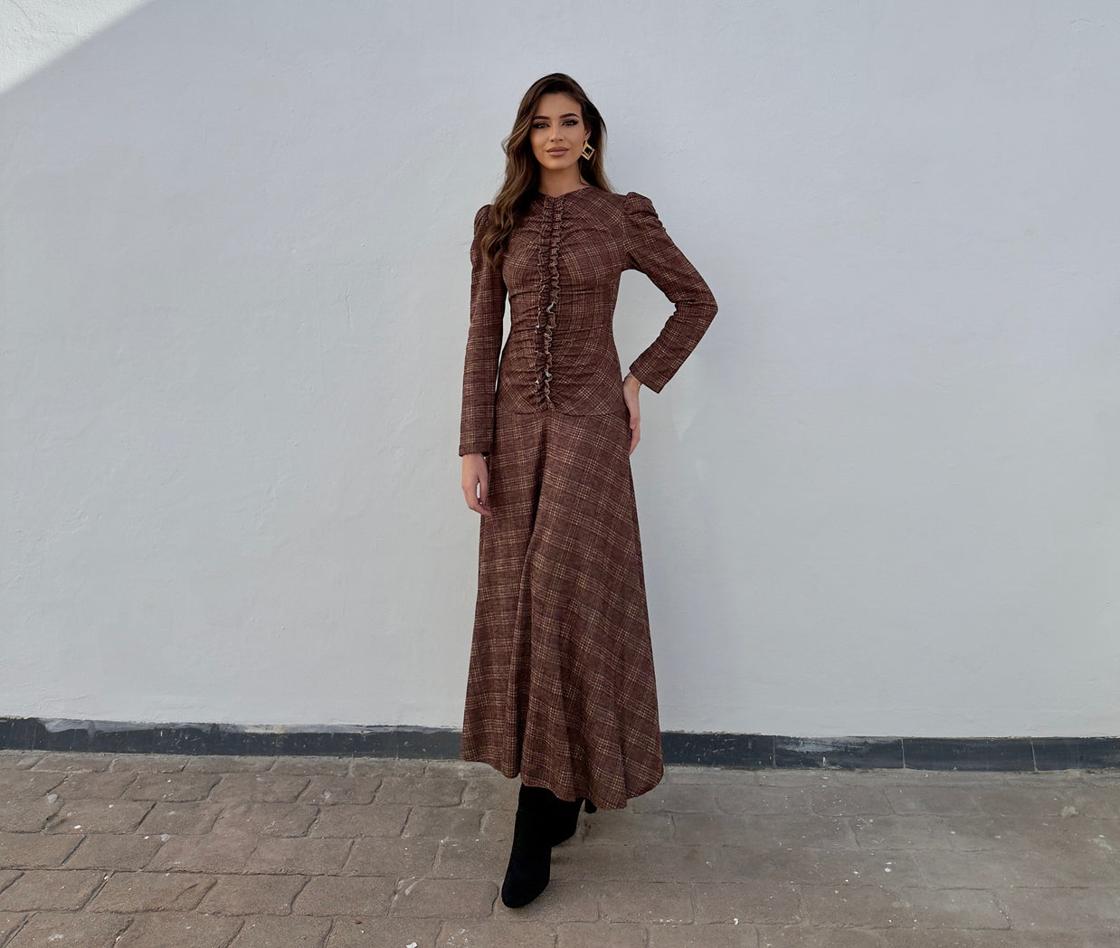 Vestido Renata cuadros marrón