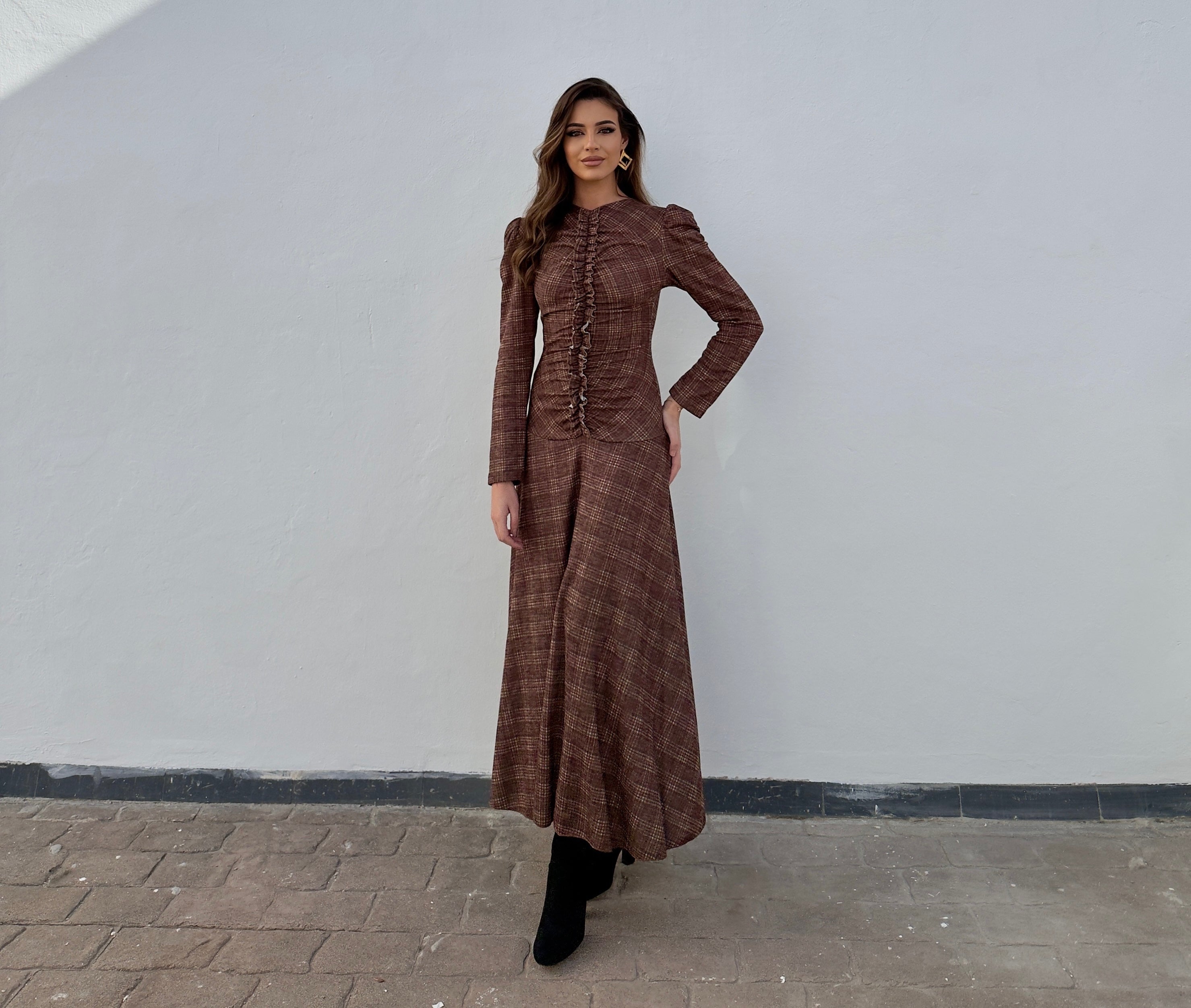 Vestido Renata cuadros marrón