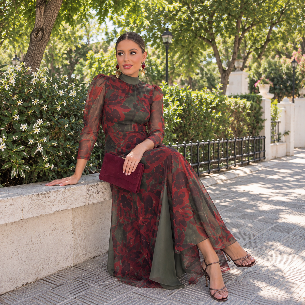 Vestido Berta verde&vino