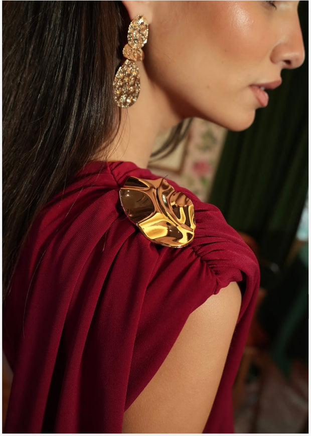 Vestido Icono punto hebilla dorada lazo /Rojo