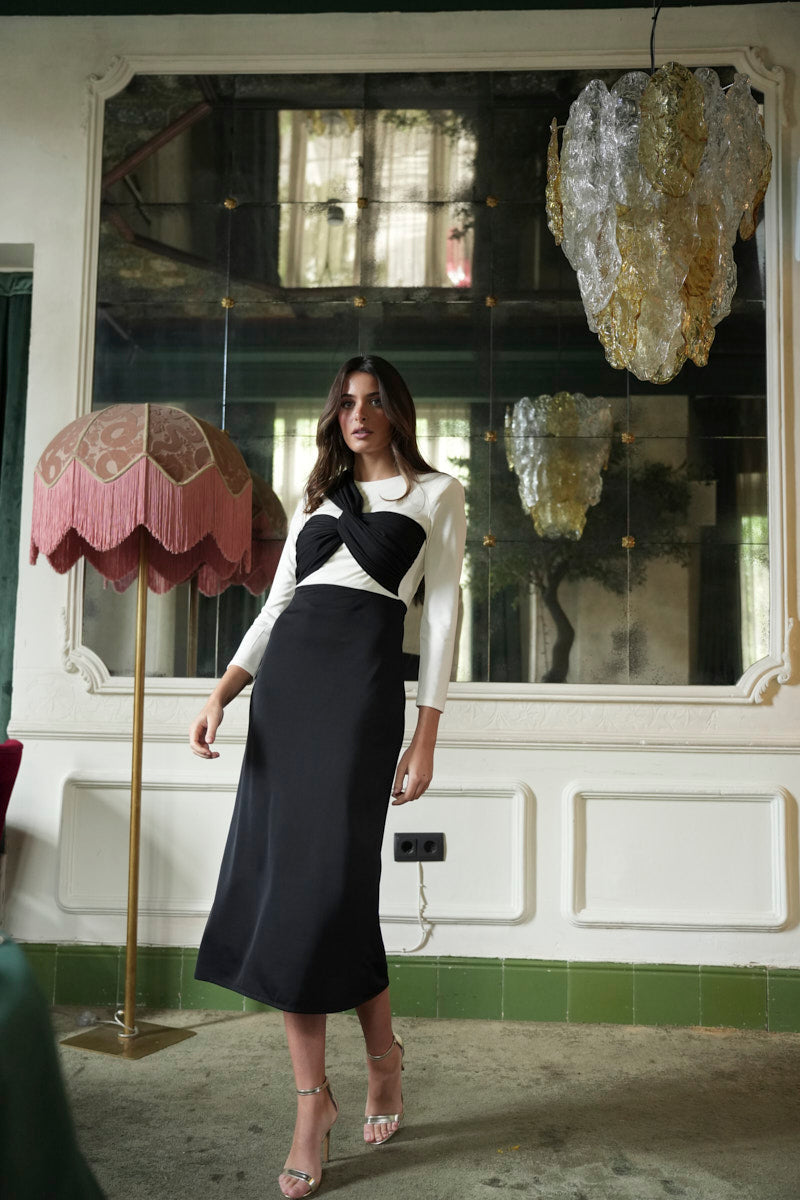 Vestido Miel B/N nudo escote