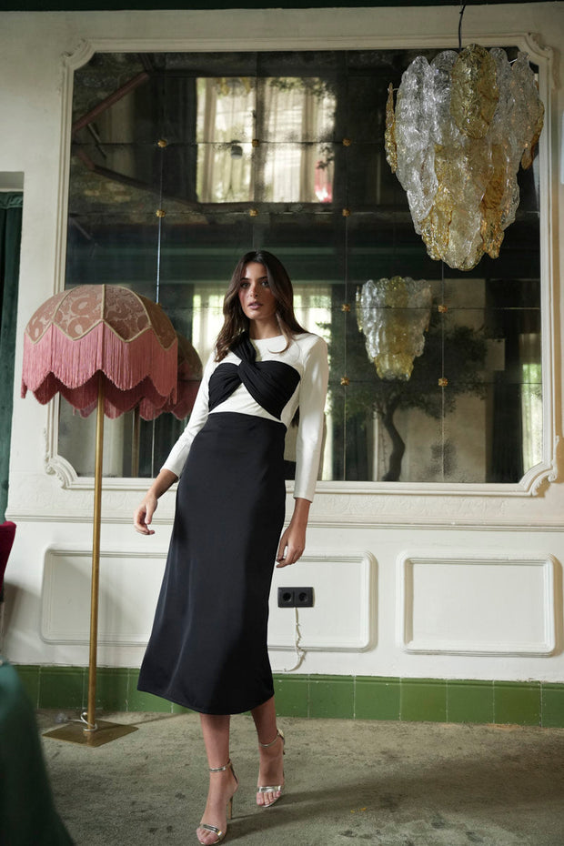 Vestido Miel B/N nudo escote