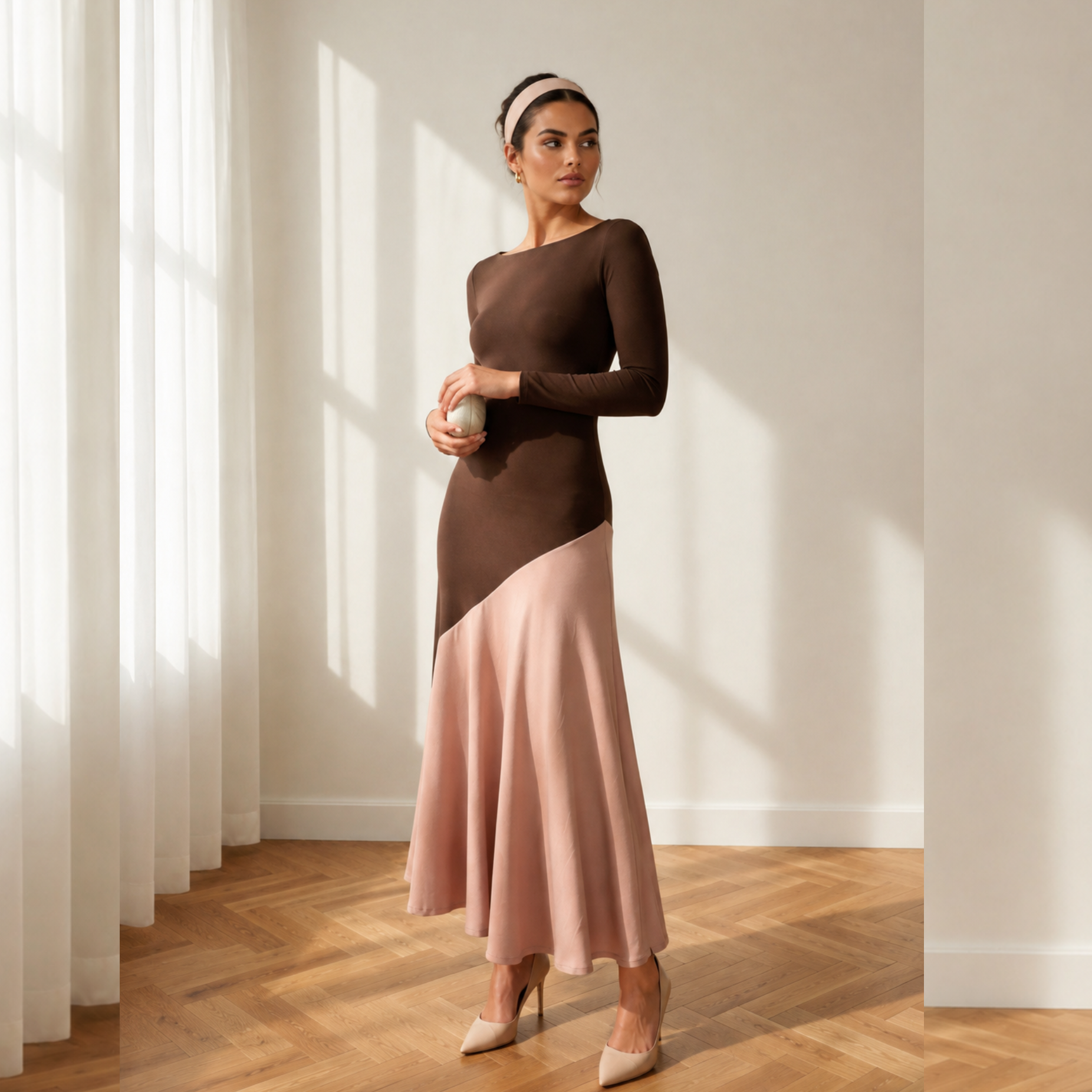 Vestido Clarisa Otoño/ marrón y Rosa