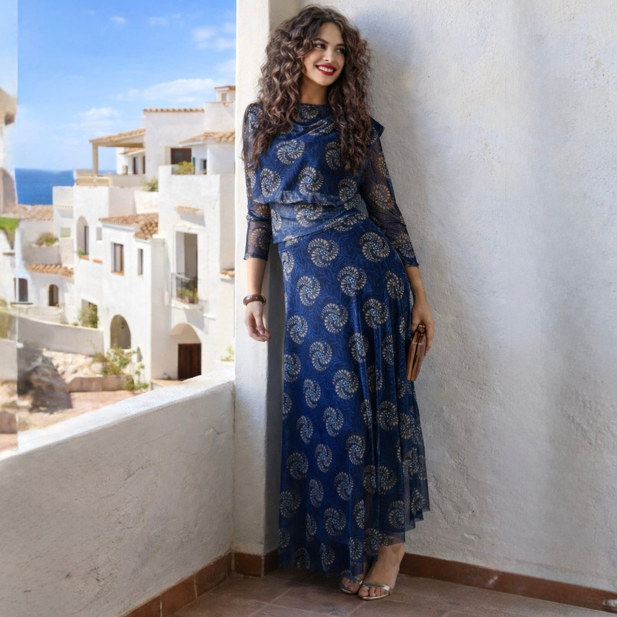 Conjunto estampado Gasa India Azul