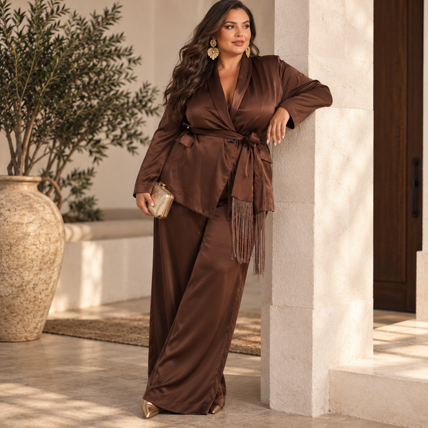 Traje Amanda flecos Marrón
