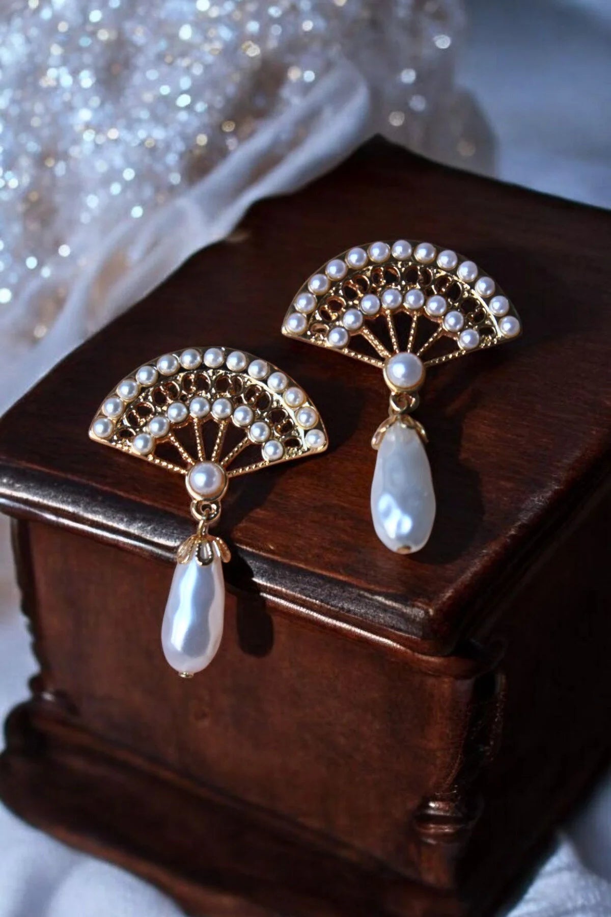 Pendientes abanico perlas