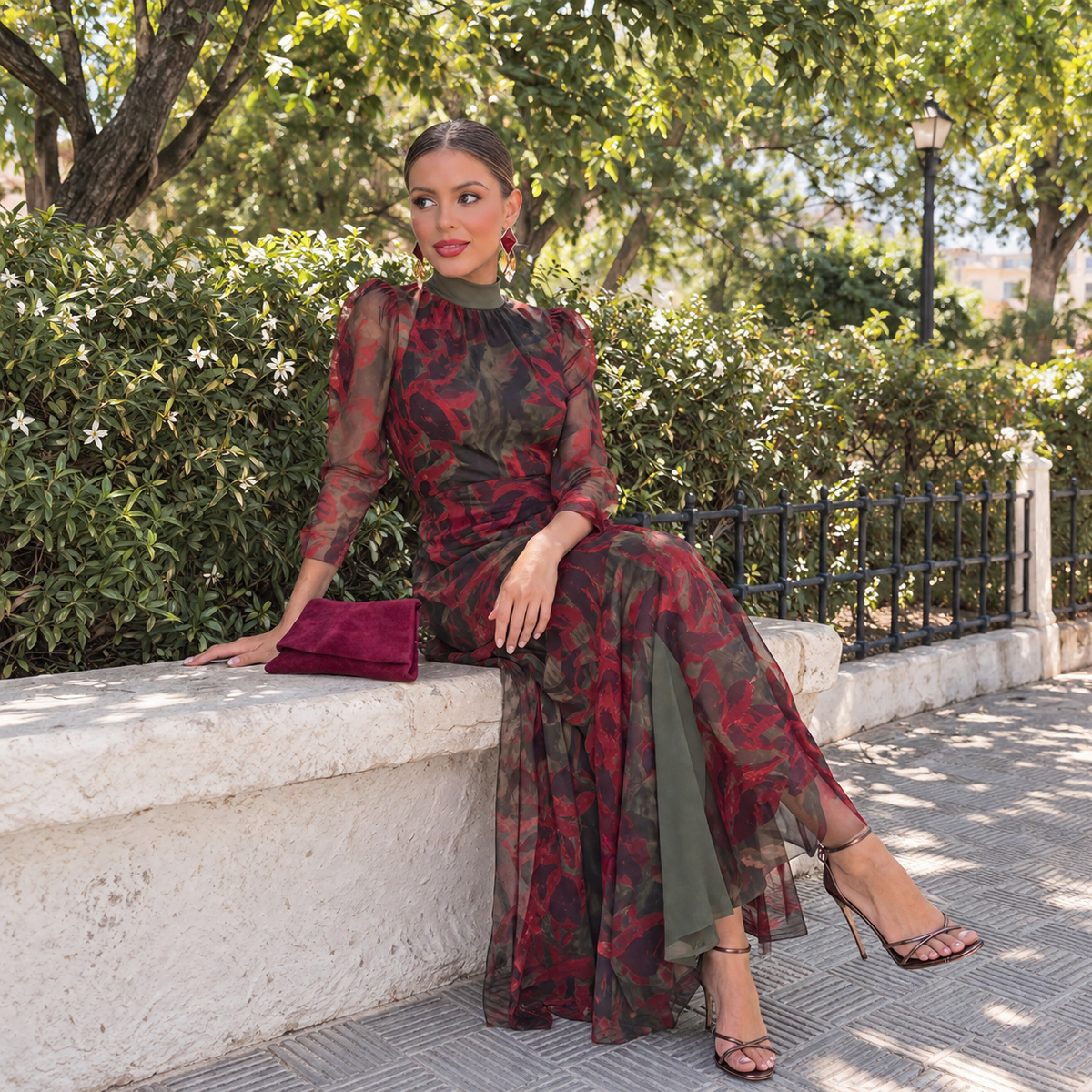 Vestido Berta verde&vino