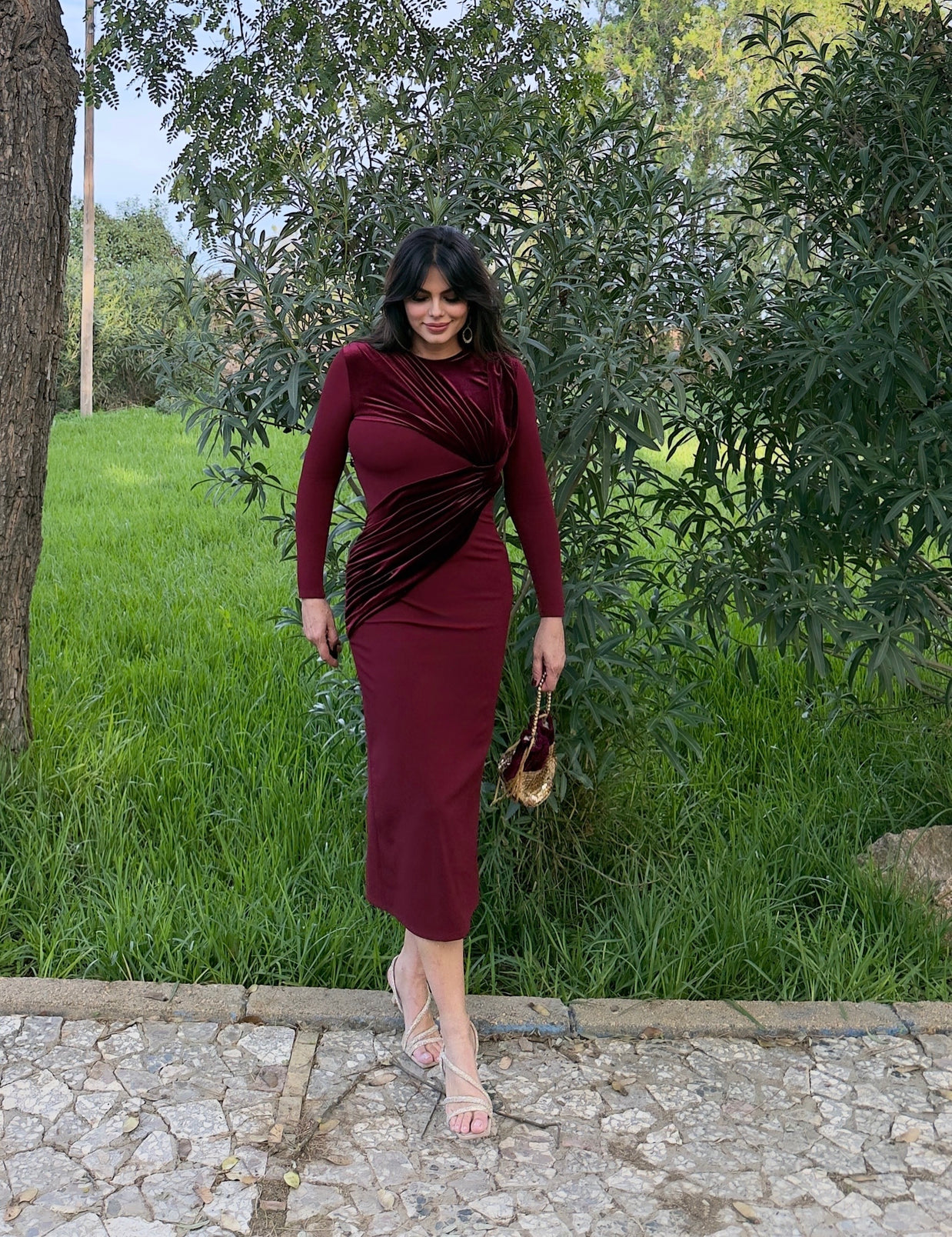 Vestido Vergara Terciopelo Burdeos