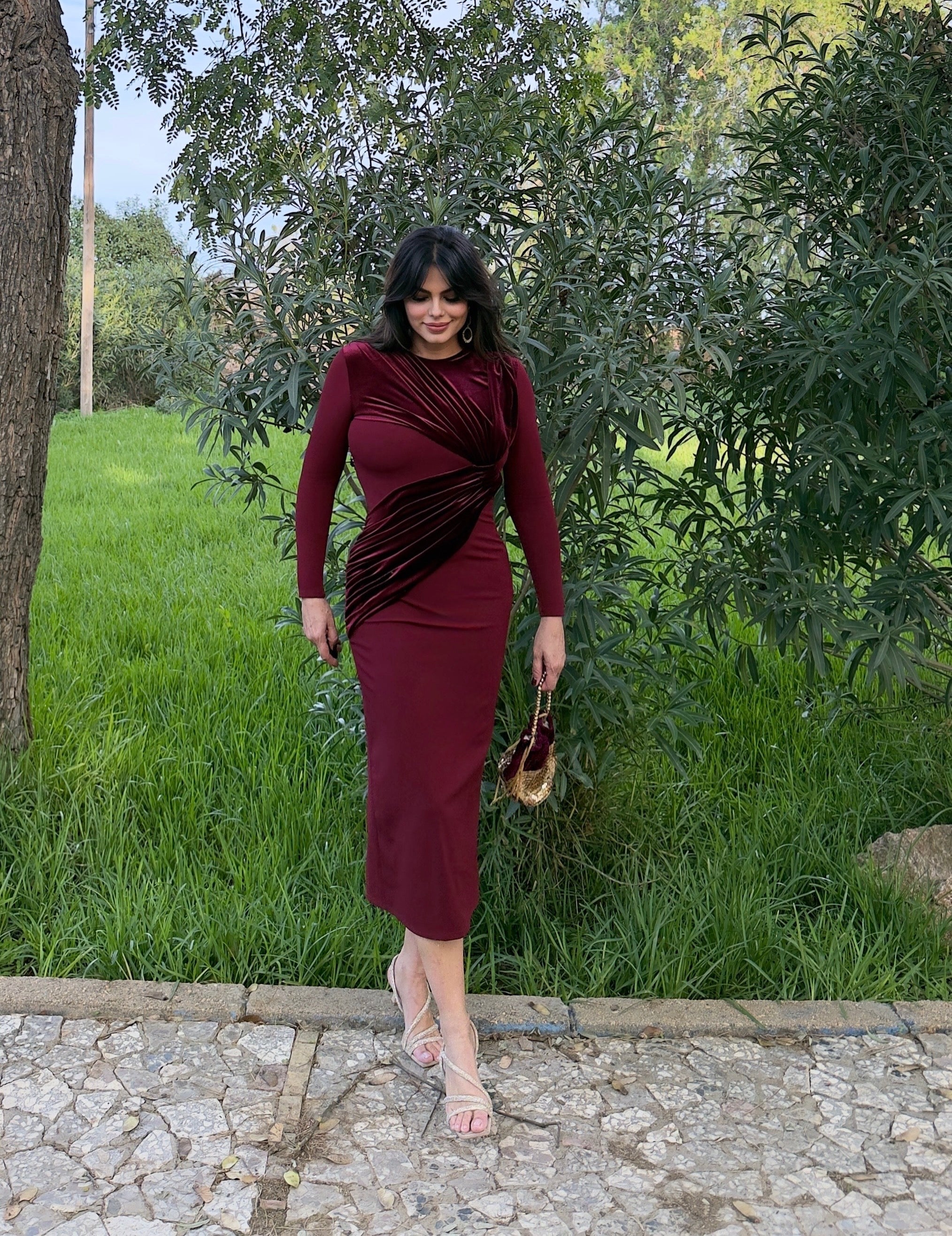 Vestido Vergara Terciopelo Burdeos