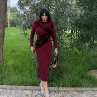 Vestido Vergara Terciopelo Burdeos