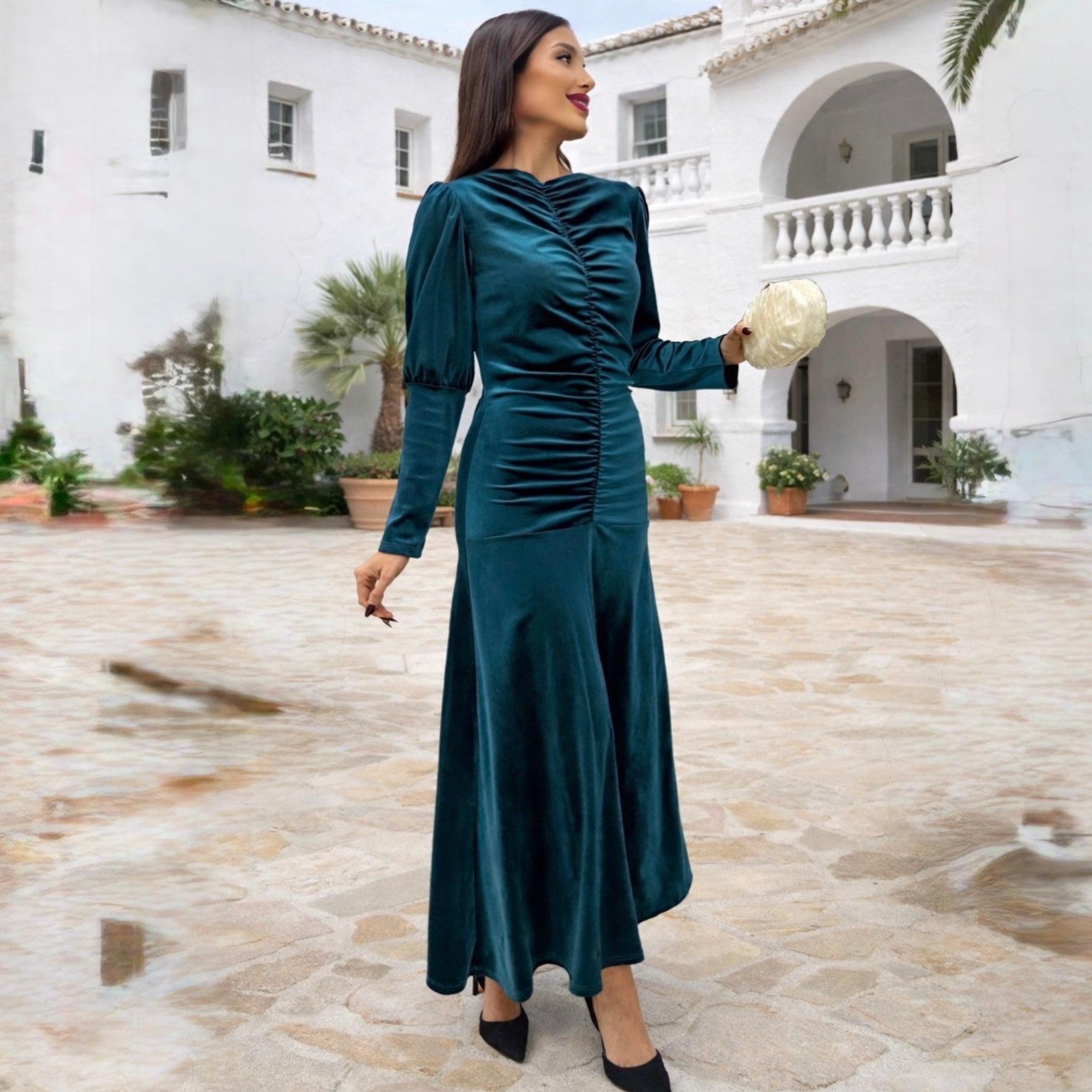 Vestido Sicilia azul petróleo