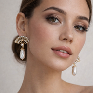 Pendientes abanico perlas