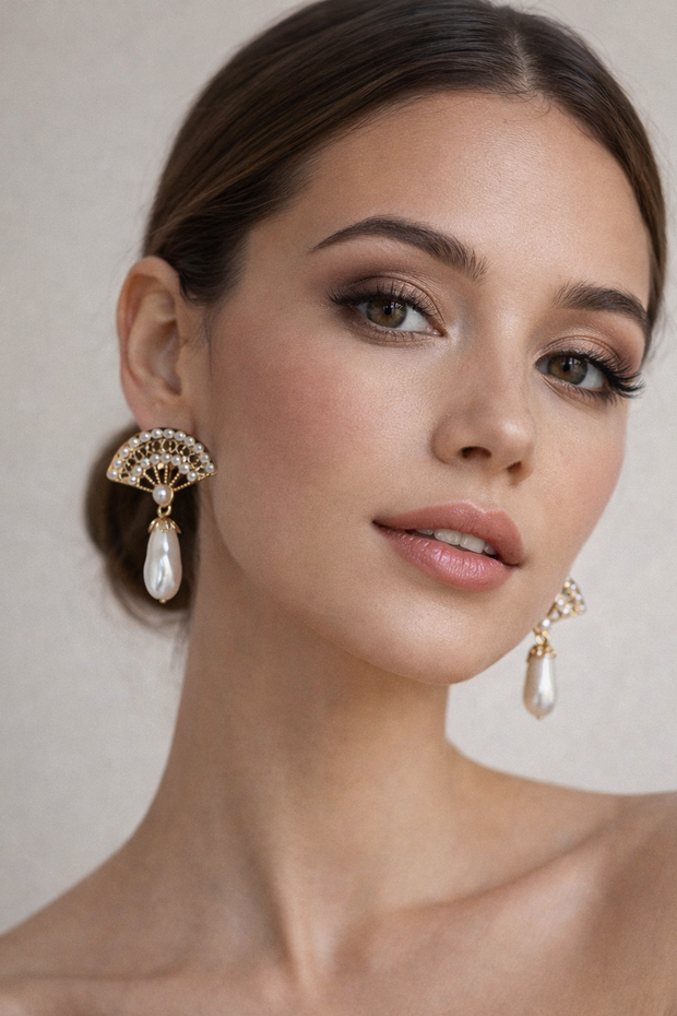Pendientes abanico perlas