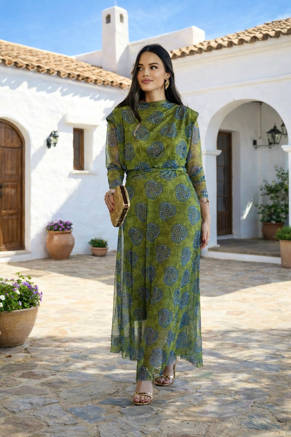 Conjunto estampado Gasa India verde