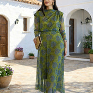 Conjunto estampado Gasa India verde