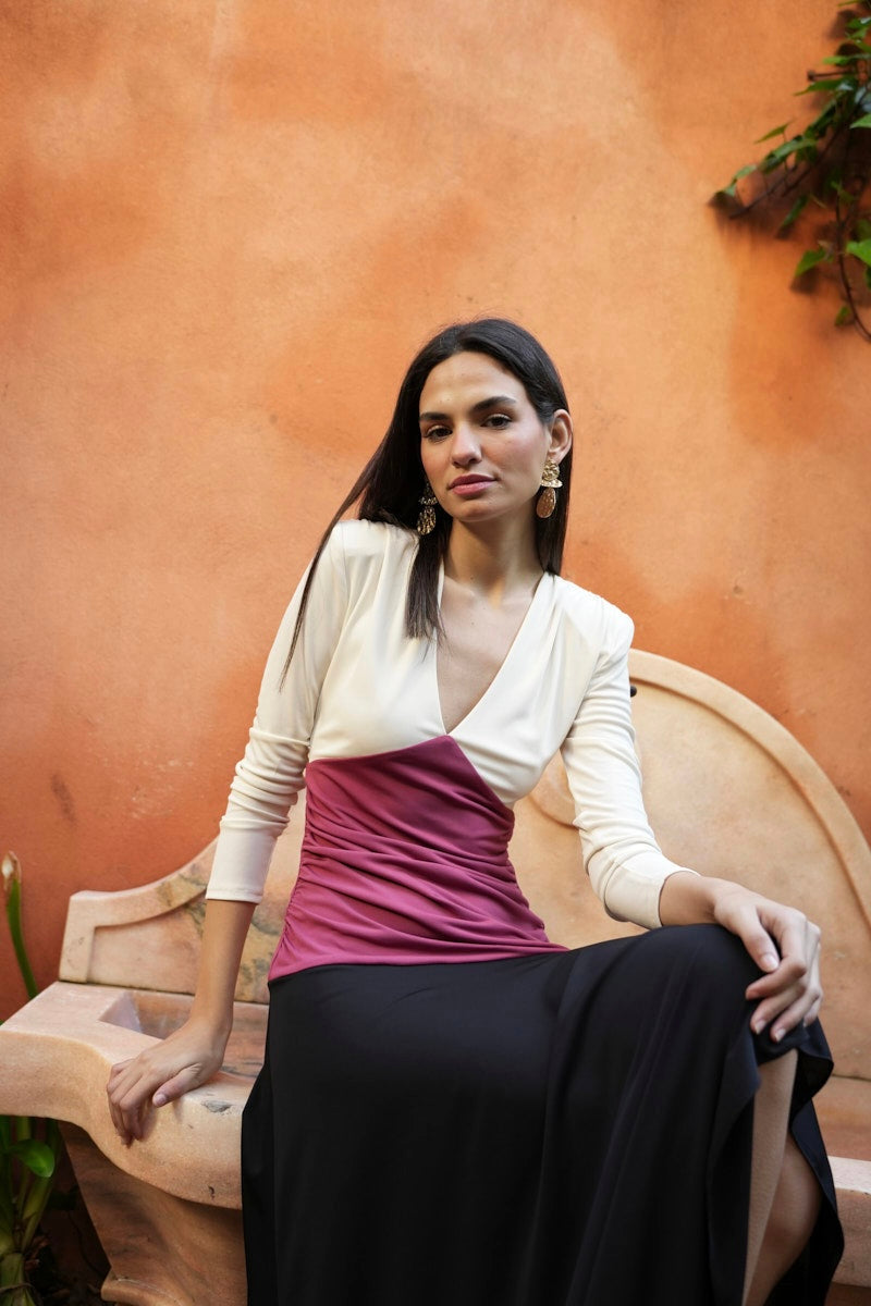 Vestido Slam tricolor escote V