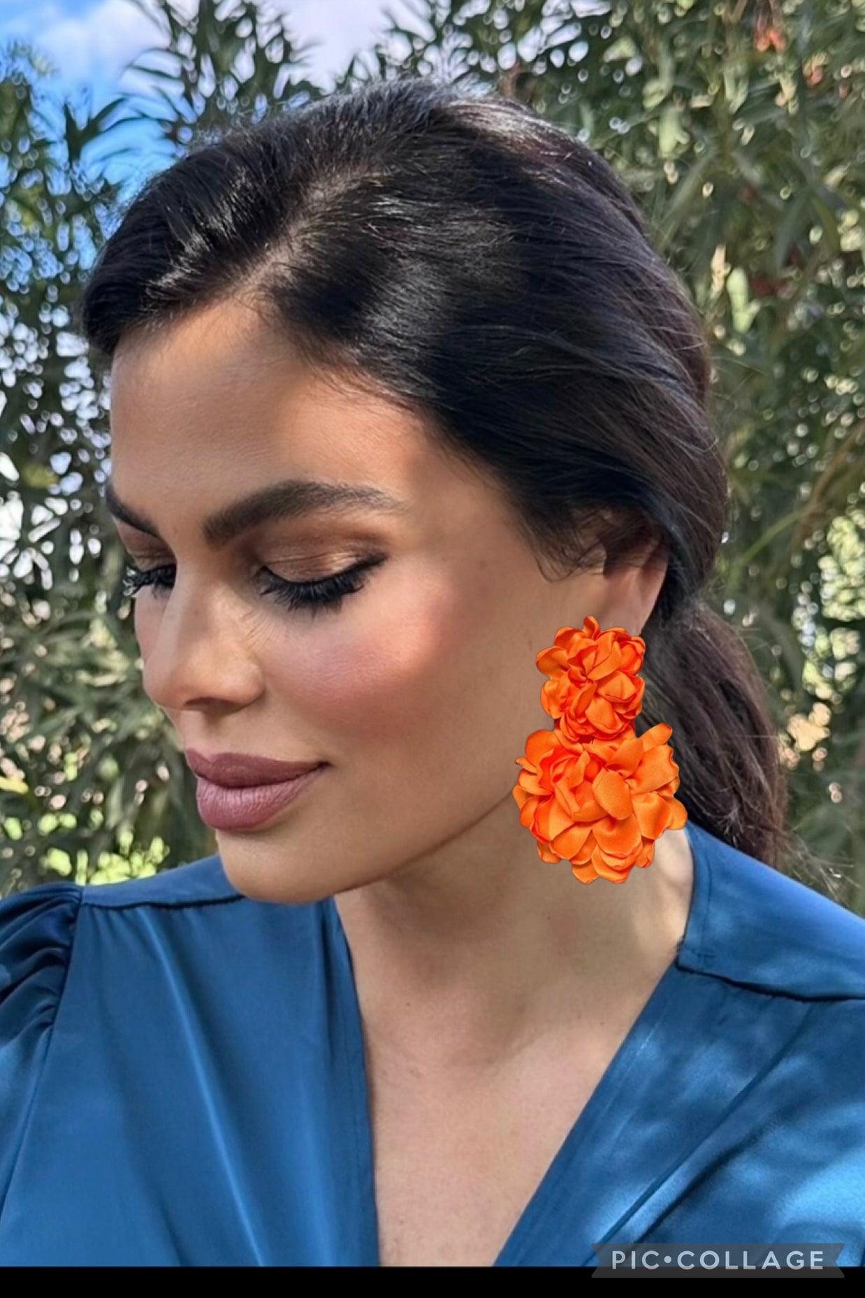 Pendientes flor doble naranjas