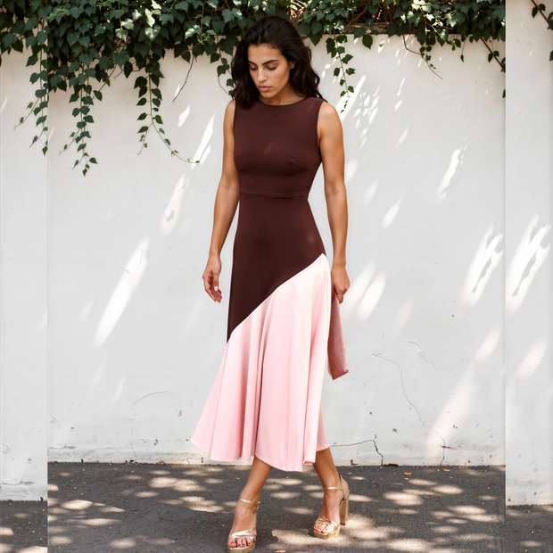 Vestido Clarisa/primavera marrón y nude