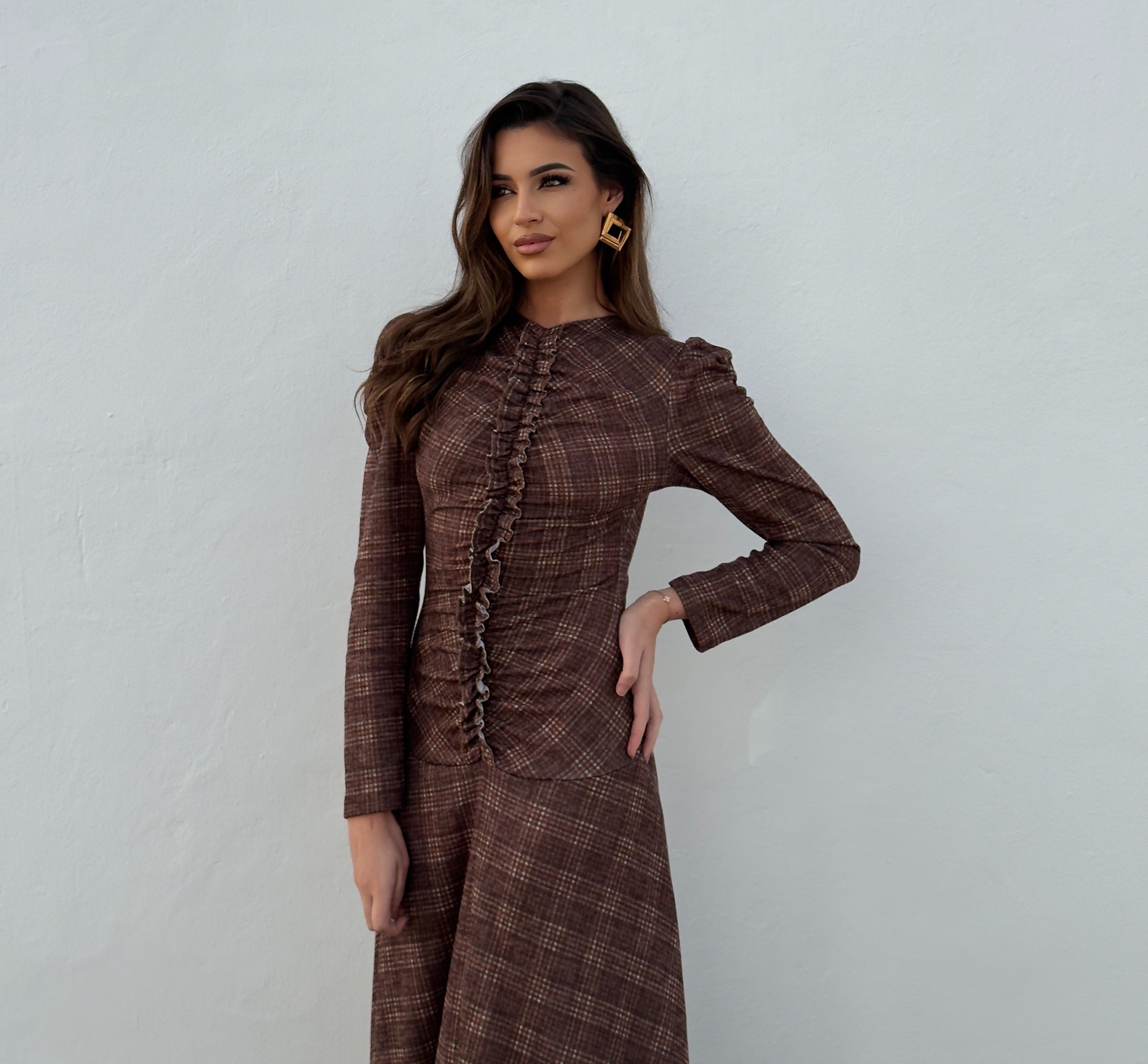 Vestido Renata cuadros marrón