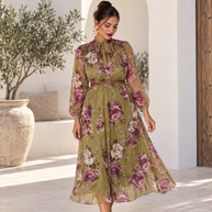 Vestido Emma Verde oliva y buganvilla