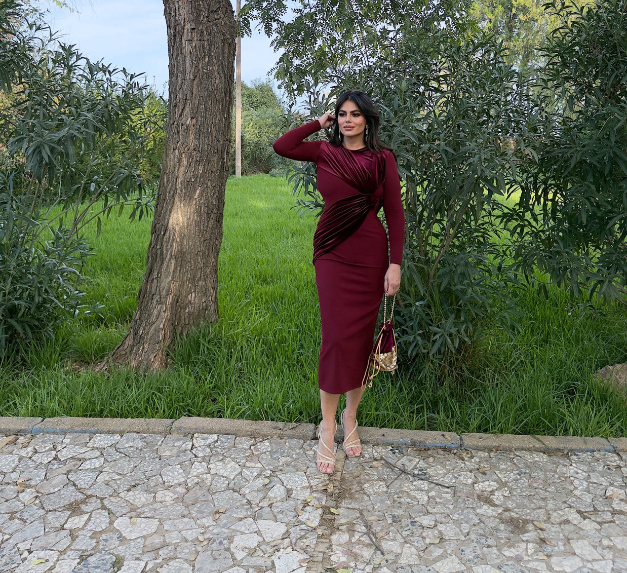 Vestido Vergara Terciopelo Burdeos