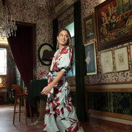 Vestido Lira raso estampado celeste burd