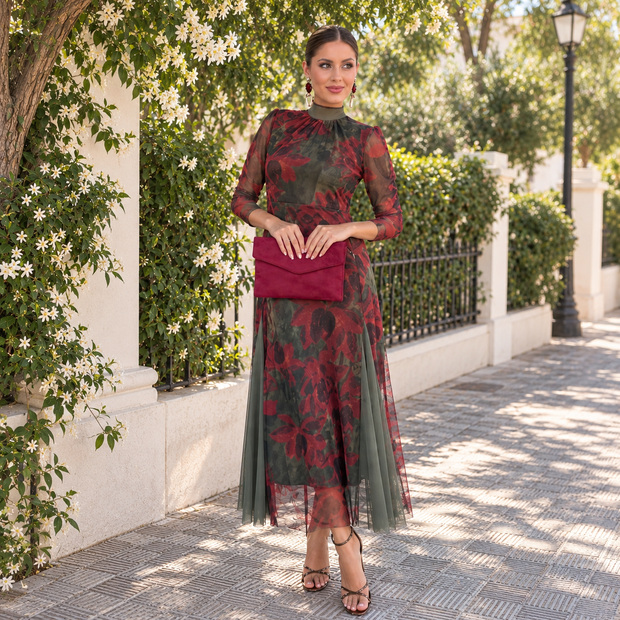 Vestido Berta verde&vino