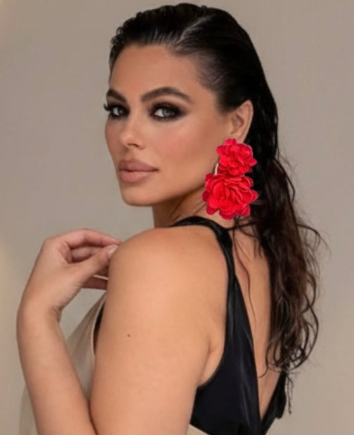 Pendientes Doble Flor Rojos