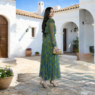 Conjunto estampado Gasa India verde