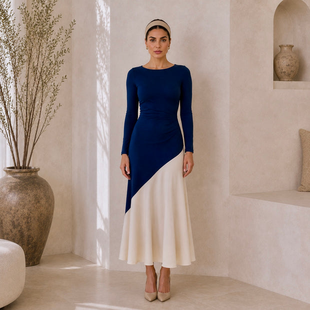 Vestido Clarisa Otoño/ Azul marino y beige