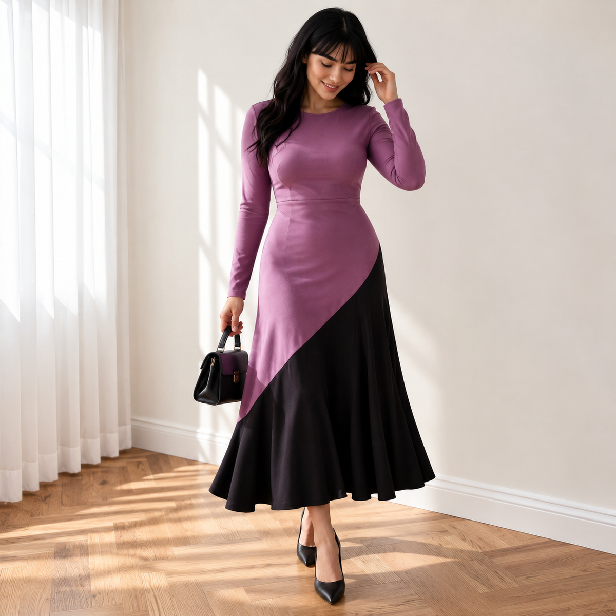 Vestido Clarissa Otoño/ Malva y negro